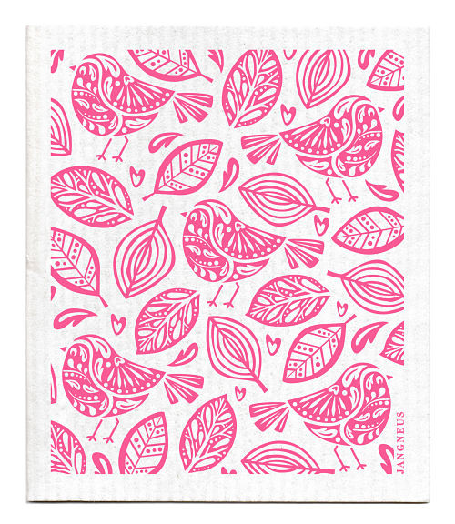 Swedish Dishcloth - Robins - Pink