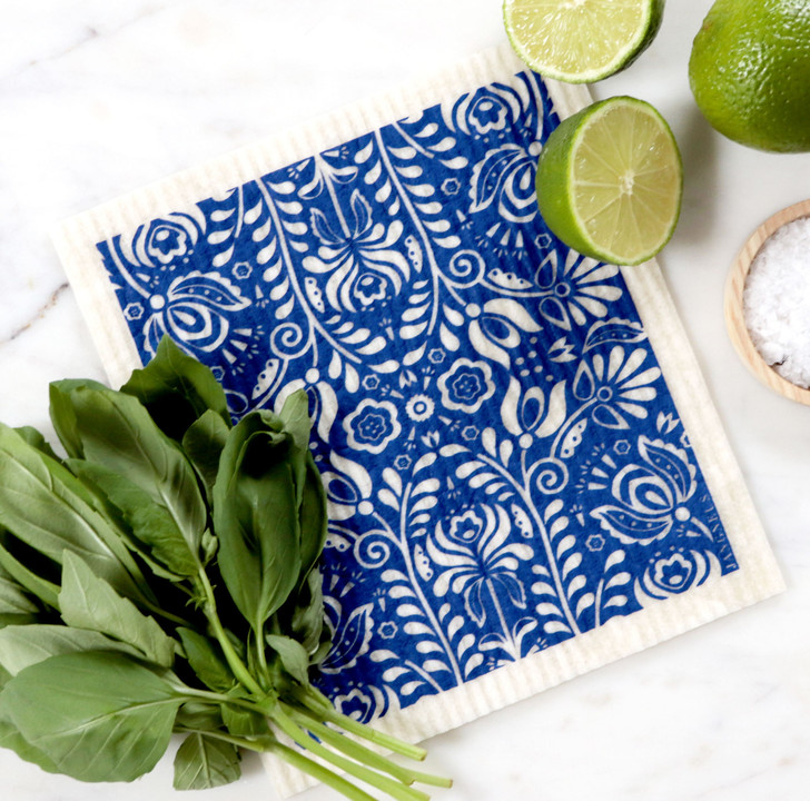 Inspired by classic Swedish design, the Scandi Bloom Swedish Dishcloth in blue brings beauty and functionality to everyday cleaning. Crafted from natural cellulose and cotton, this reusable cloth is exceptionally absorbent, machine washable, and fully biodegradable—making it a sustainable staple for any kitchen.