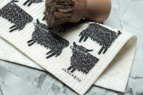Cow Black reusable Swedish dishcloth made from cellulose and cotton by Jangneus