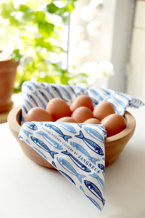 Sardines Blue Scandinavian linen cotton kitchen towel by Jangneus