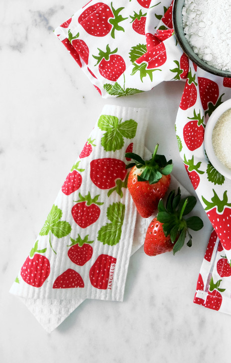 Jangneus Swedish dishcloth, Red Strawberries, 100% biodegradable. The Sustainable Alternative to Paper Towels reusable for months, highly Absorbent.
