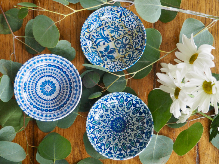 Small handmade Turkish tin bowl with Meryem pattern for serving snacks or jewelry