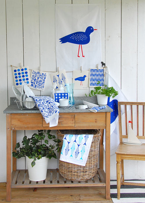 Swedish Kitchen Towels - Fish - Blue