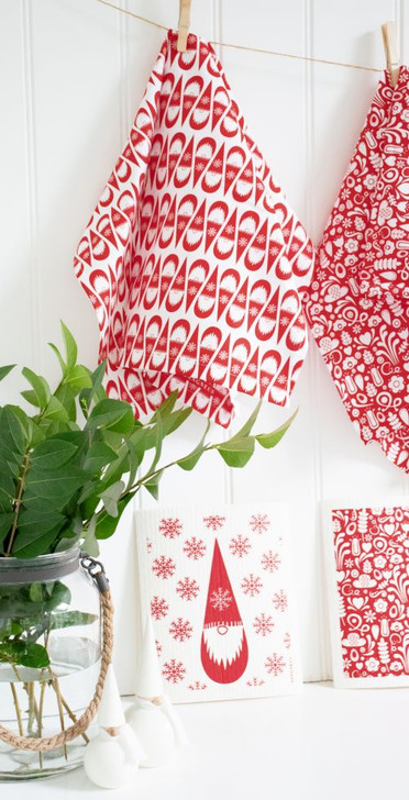 Jangneus Swedish dishcloth, Red Tomte, 100% biodegradable. The Sustainable Alternative to Paper Towels reusable for months, highly Absorbent.
