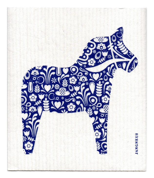 Swedish Dishcloth — Dala Horse Blue