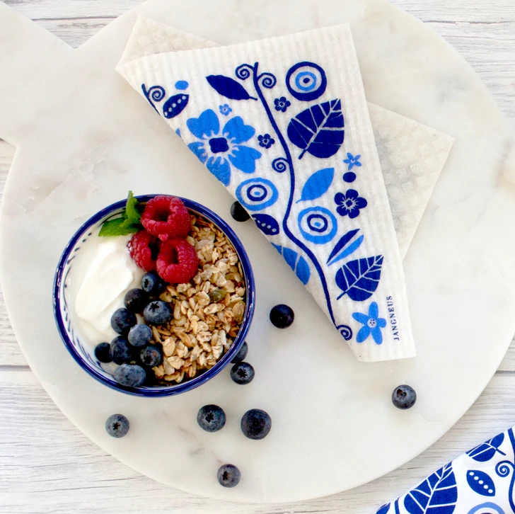 Jangneus Swedish dishcloth, Garden Blue, 100% biodegradable. The Sustainable Alternative to Paper Towels reusable for months, highly Absorbent.