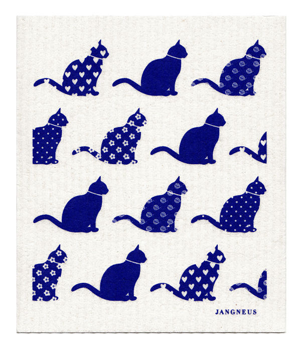 Swedish Dishcloth — Cats Blue