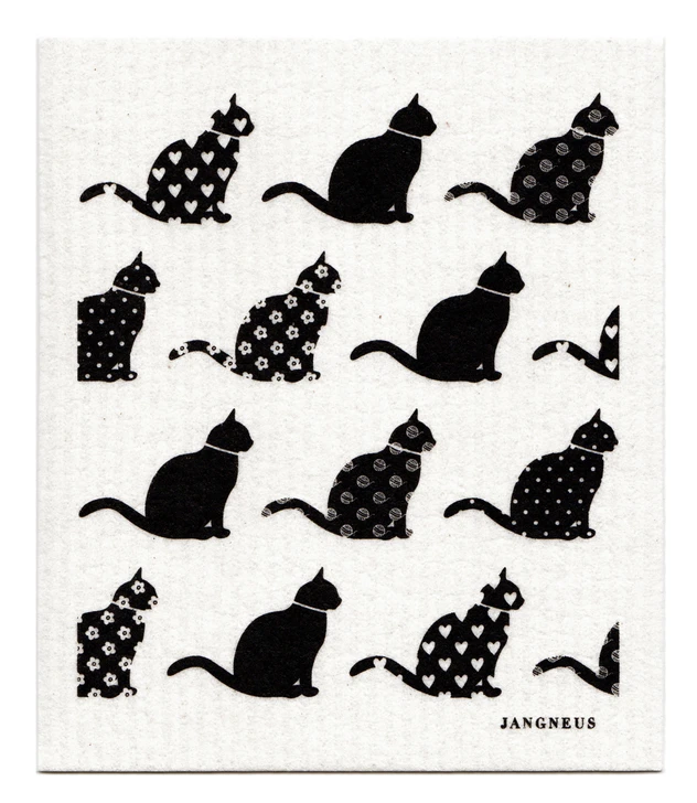 Swedish Dishcloth — Cats Black