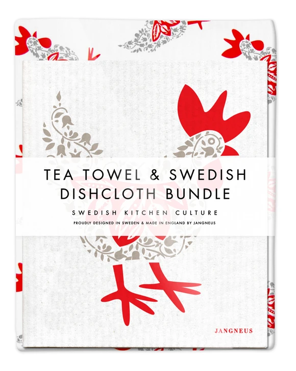 Kitchen Set — Hen Grey | 1 Tea Towel + 2 Dishcloths