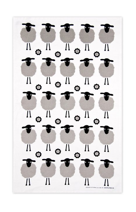 Black Sheep tea towel with two reusable Black Sheep Swedish dishcloths by Jangneus
