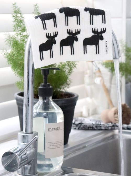 Swedish dishcloth 100% biodegradable 7 by 8 inches, Moose Black by Jangneus.