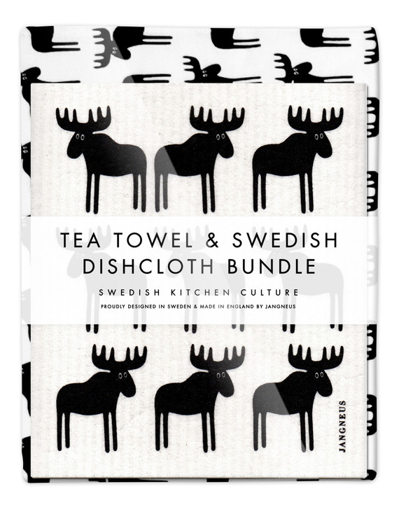 Kitchen Set — Moose Black | 1 Tea Towel + 2 Dishcloths
