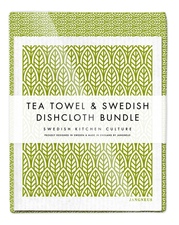 Leaves Tea Towel & Dishcloth Bundle Green