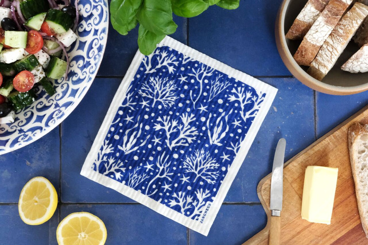 Swedish Dishcloth - Coral - Blue
