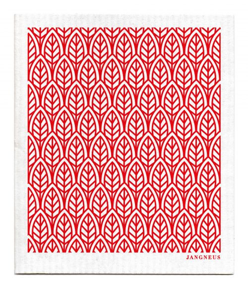 Swedish dishcloth 100% biodegradable 7 by 8 inches, Leaves Red by Jangneus.