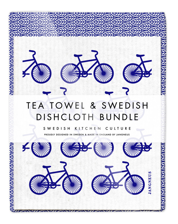 Leaves Tea Towel & Bikes Dishcloth Bundle