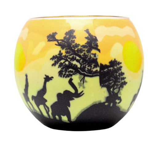 Glass Illusion Votive African Elephants & Giraffes #29