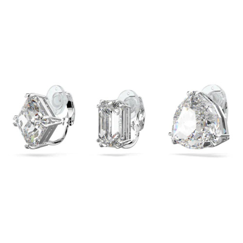 Millenia clip earring, Set (3), Asymmetrical, White, Rhodium plated