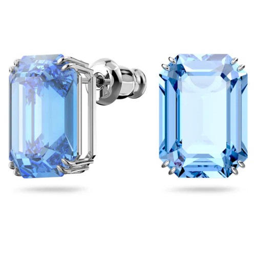 Millenia drop earrings, Octagon cut, Blue, Rhodium plated