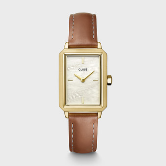 Cluse Fluette Leather Nutshell, Sand Texture White, Gold Watch CW11515