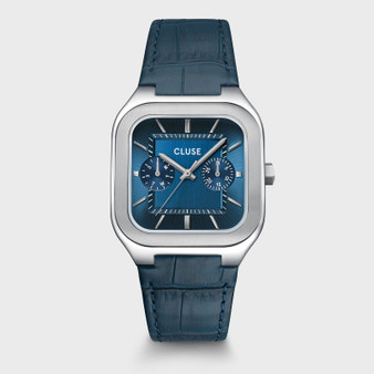 Quadrus Multi, Leather, Blue, Silver Colour Watch