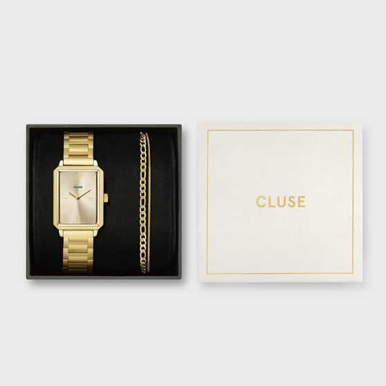 Cluse Fluette Full Gold Watch & Double Chain Bracelet Gift Set CG11507