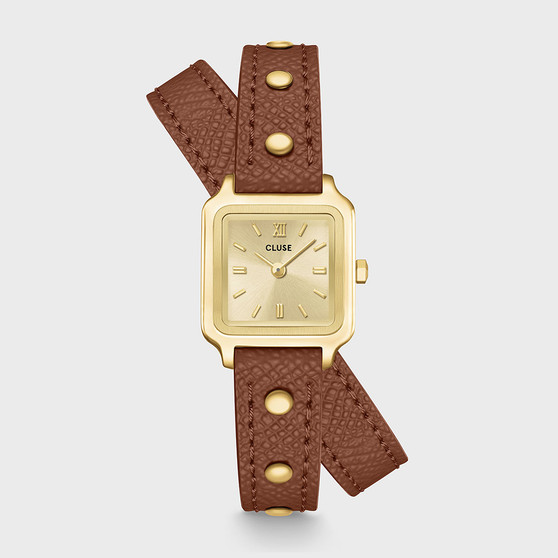 CLUSE Gracieuse Mini Watch Double Leather Nutshell, Studs, Gold Colour CW15507