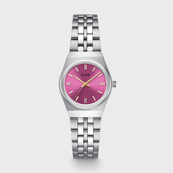 CLUSE Retro 70’s Mini Watch Steel, Fuchsia, Silver Colour CW16303