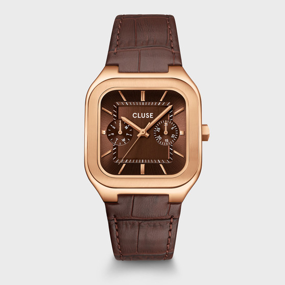Quadrus Multifunction Leather, Brown, Rose Gold Colour Watch