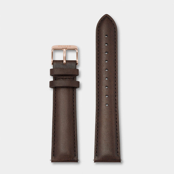 Cluse 20mm Leather Watch Strap Rose Gold/Dark Brown CS1408101066