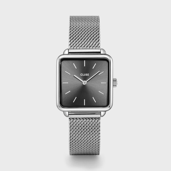 Cluse La Tetragone Silver Dark Grey/Silver Mesh Watch
