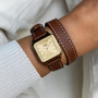 Gracieuse Petite Double Strap Nutsell Leather/Gold Stones Watch