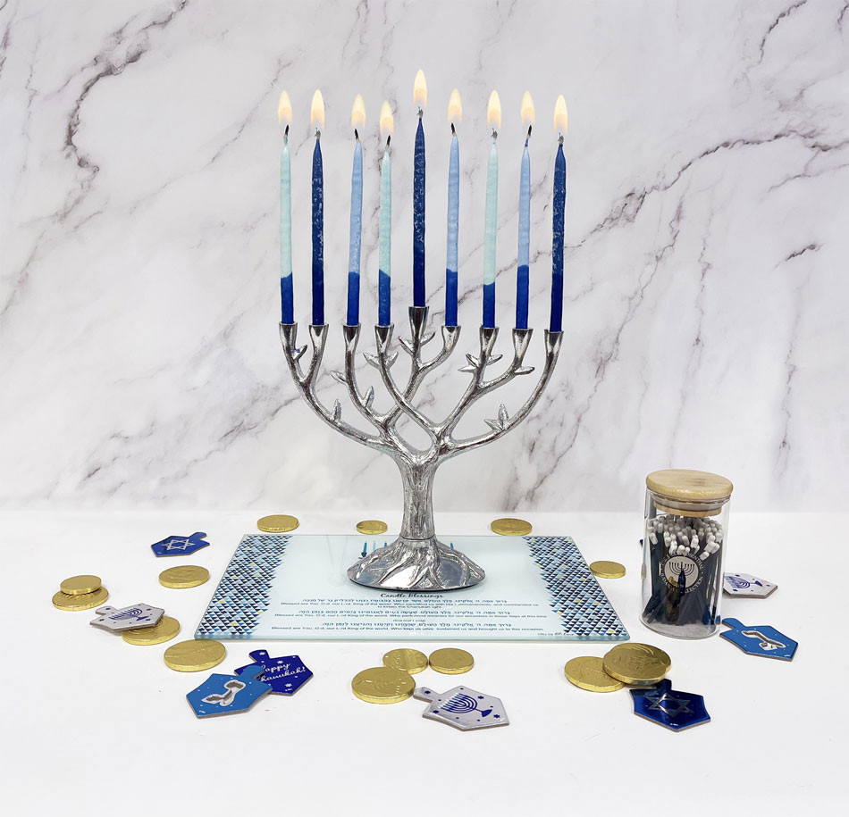 "Tree of Life" Tempered Glass Chanukah Menorah Drip Tray