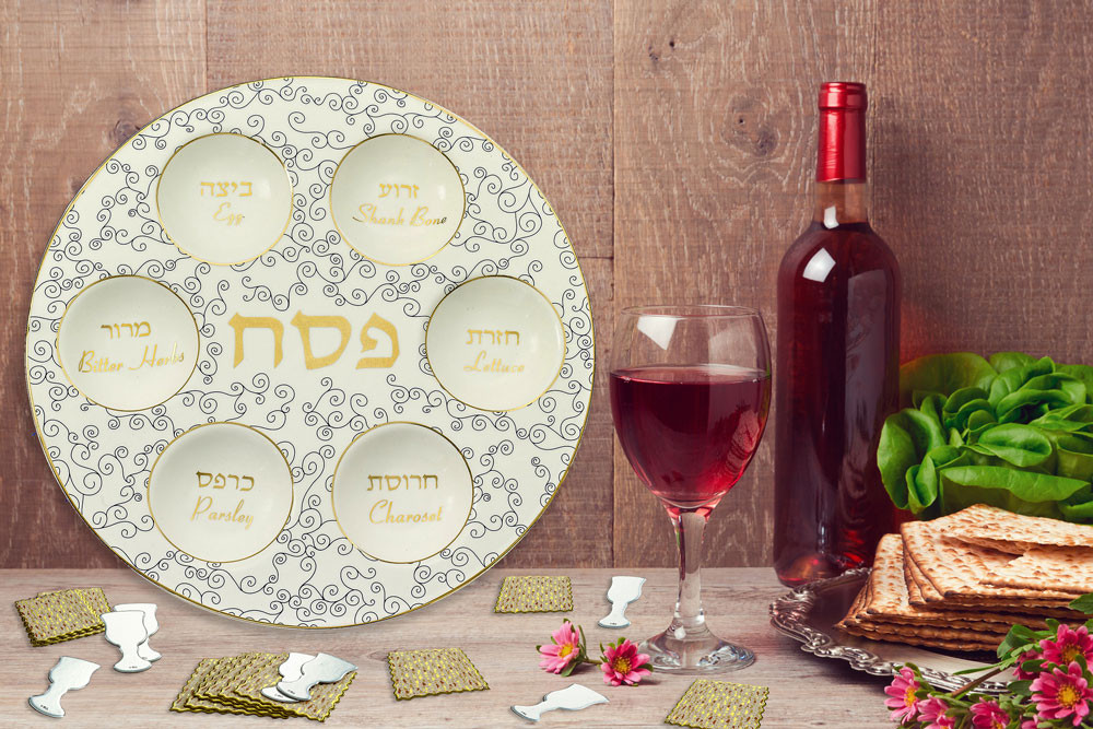 Passover Seder Plate Gold Accents YourHolyLandStore