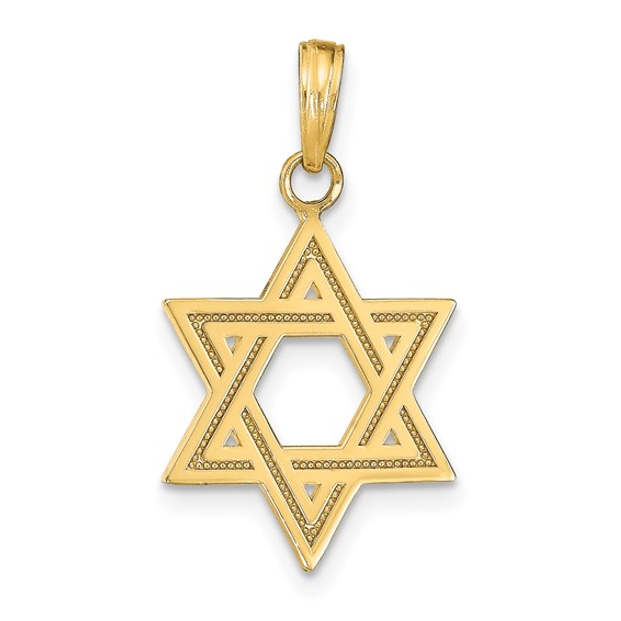 10K Yellow Gold Star Of David Pendant - Beaded Design