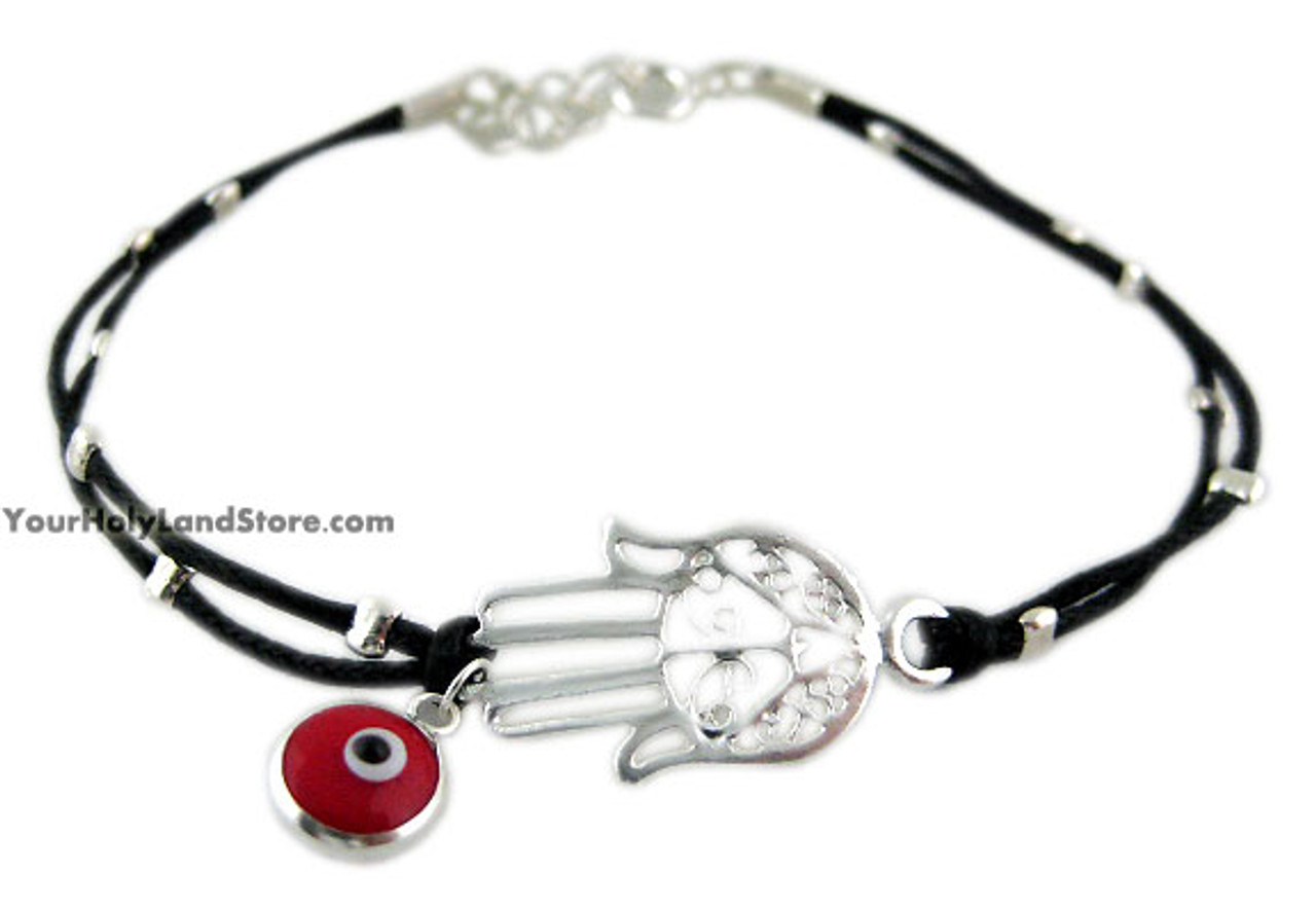 Hamsa Glass Beads Bracelet (Silver Plated)