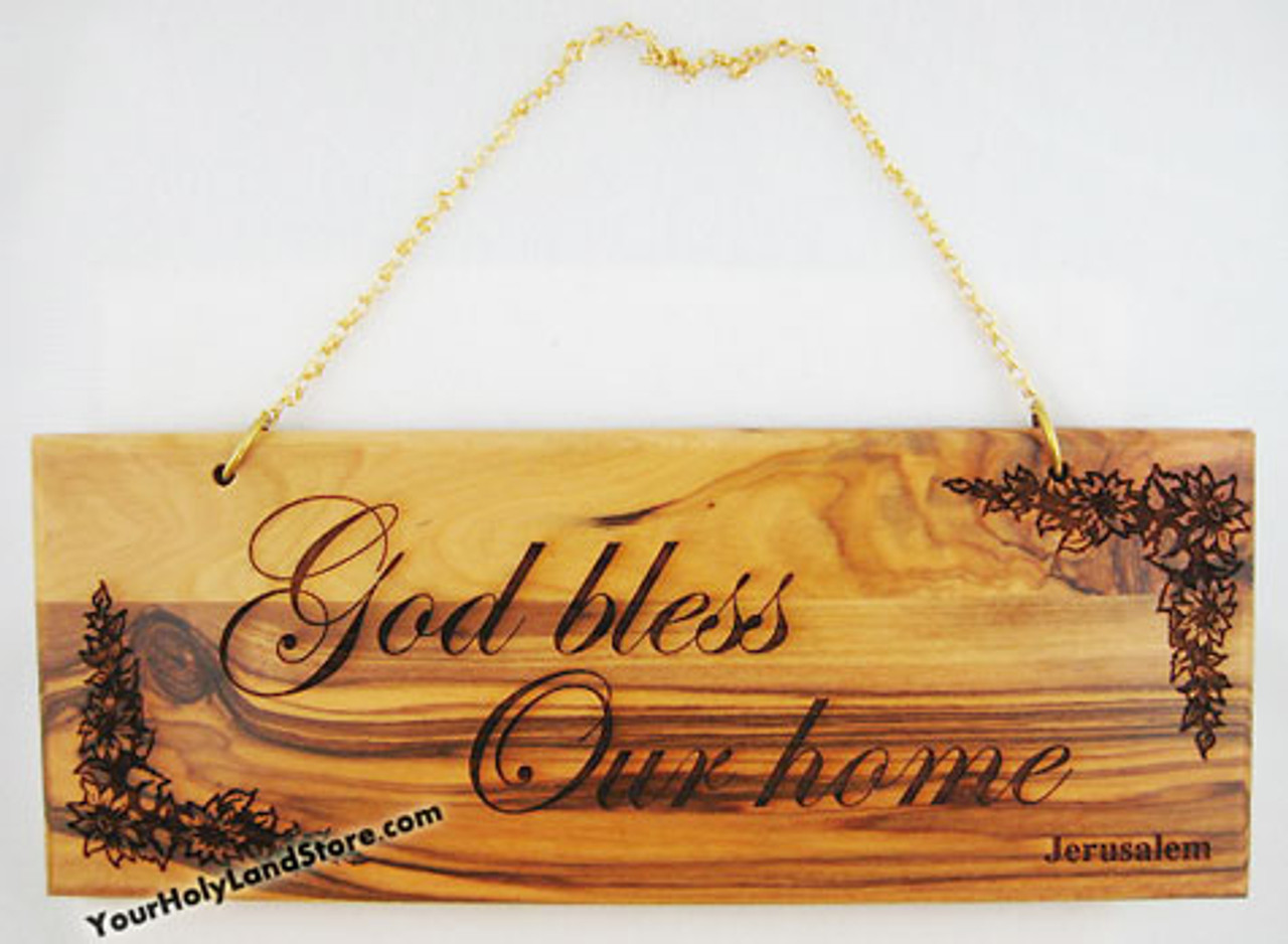 Olive Wood God Bless Our Home Wall Plaque