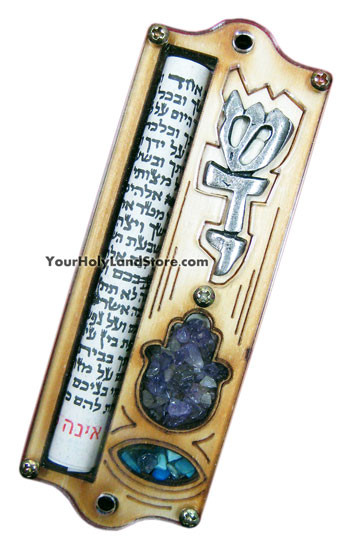 MEZUZAH WITH HAMSA PROTECTION HAND