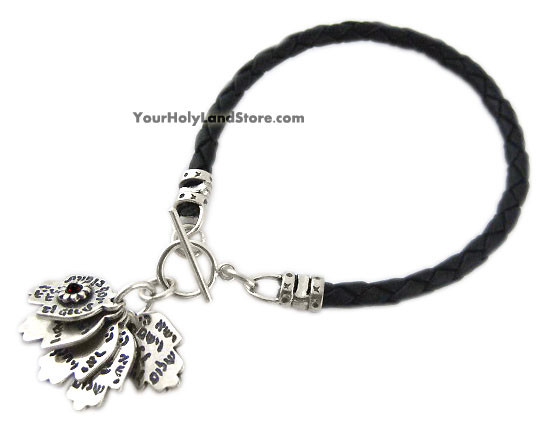 5 Hamsa Hands with Blessings Leather Bracelet