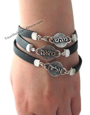 Unique Kabbalah Leather Bracelet with 3 Charms