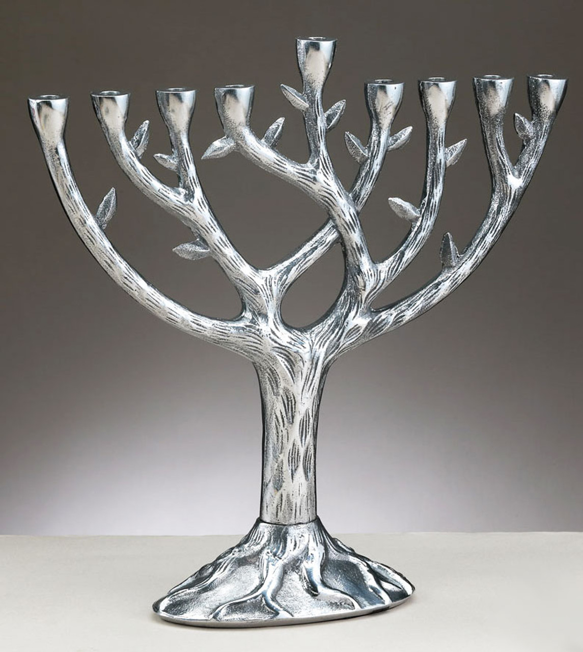 Antiqued Aluminum Textured Tree of Life Menorah