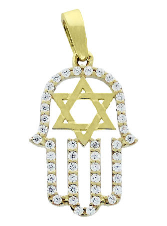 Solid Yellow Gold Hamsa Hand with Star 