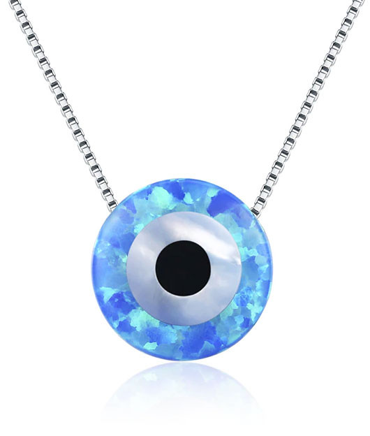 Blue Opal Evil Eye Necklace YourHolyLandStore