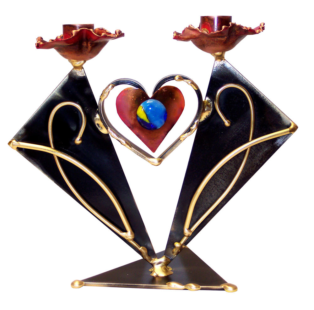 Shabbat Candlesticks with Heart YourHolyLandStore