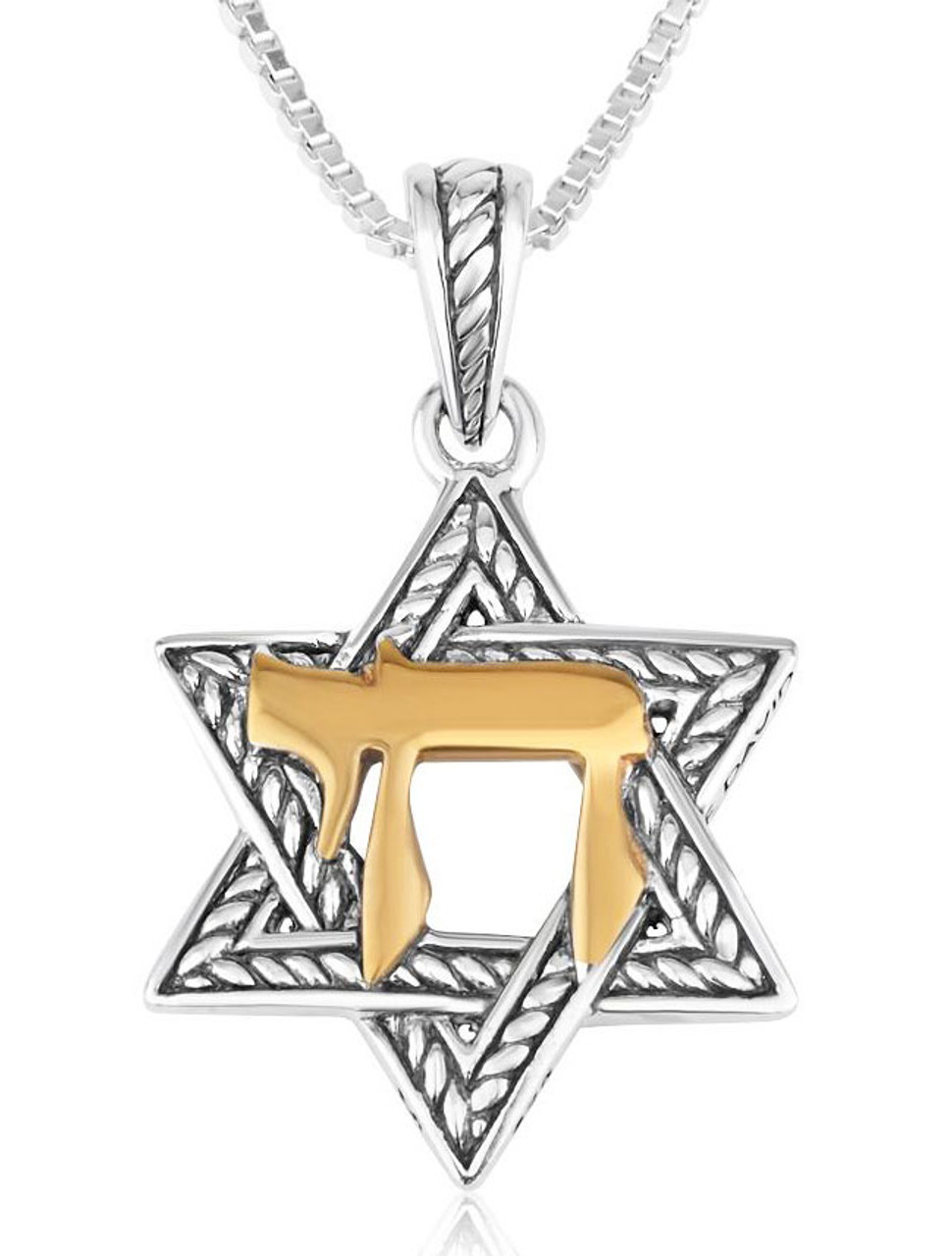 Star of David with Chai Necklace in 925 Sterling Silver & Gold Plating