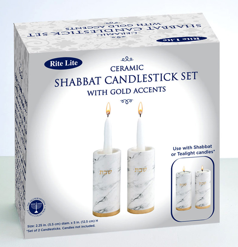 Ceramic Shabbat Candlestick Set YourHolyLandStore
