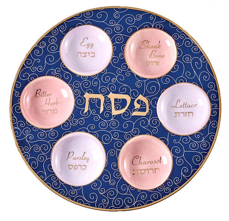 Classic Ceramic Seder Plate with Gold Accents YourHolyLandStore