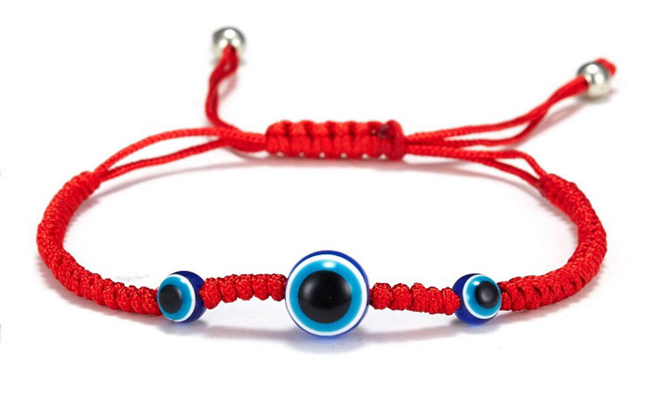 Red Knotted Kabbalah Bracelet with Beads and Small Hamsa