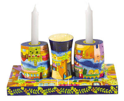 Reallnaive Modern Shabbat Set - White Satin Challah Cover, Silver Candle Holders & Wine Cup