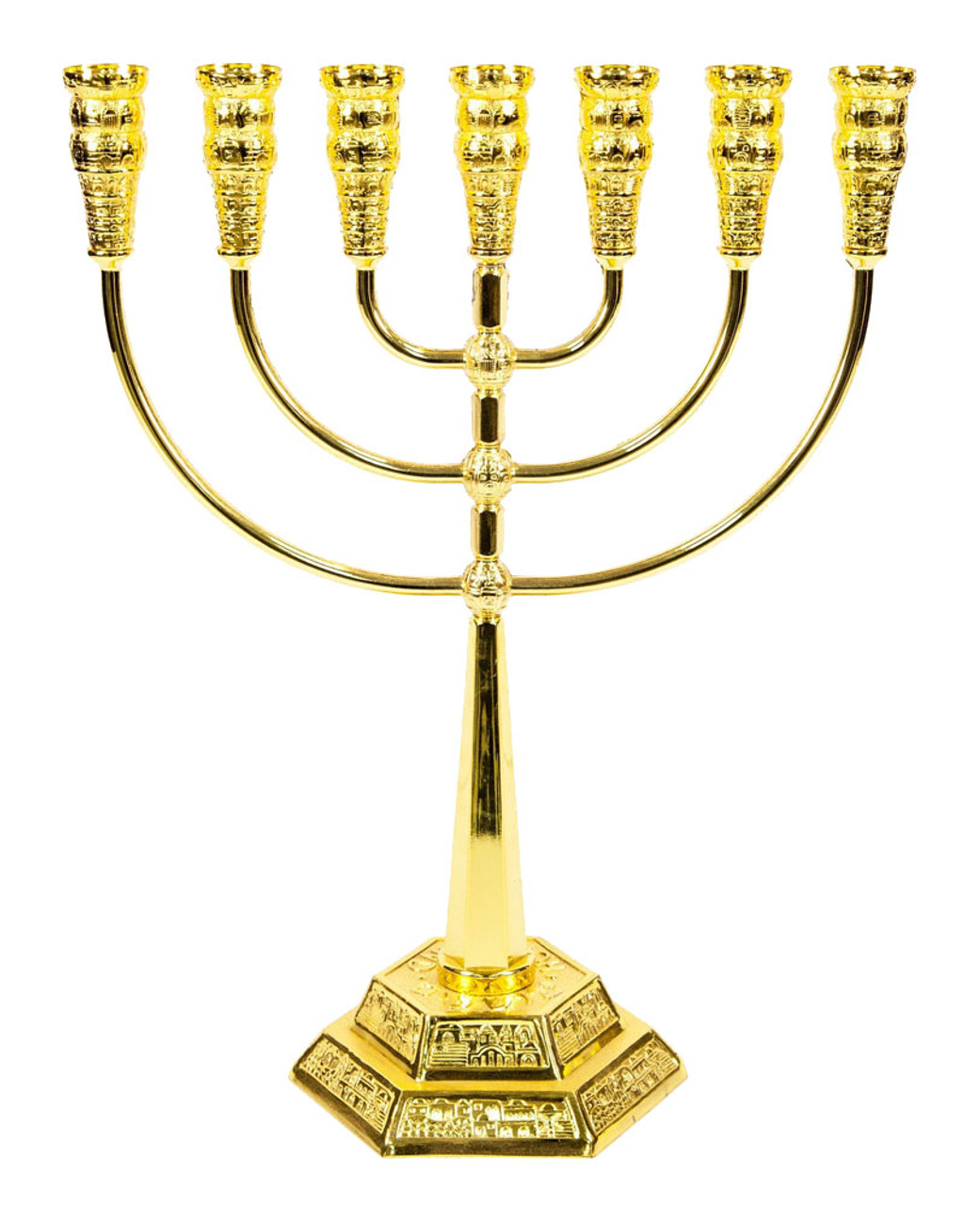  Gold Jerusalem Menorah, Decorative Judaica Candle